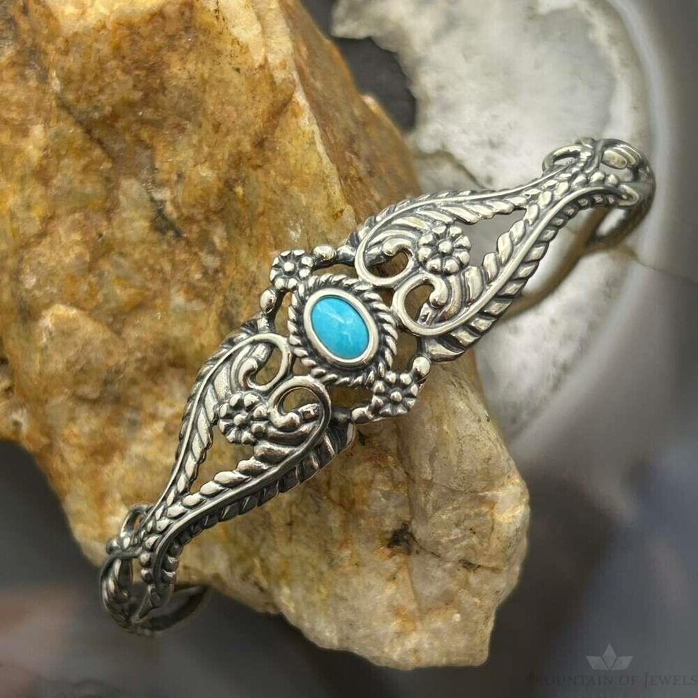 Carolyn Pollack Sterling Turquoise Leaves & Floral Decorated Bracelet For Women